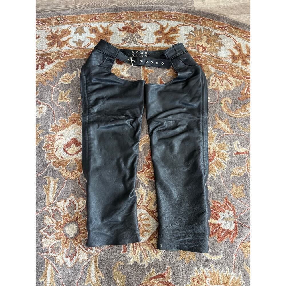 Vintage Wilson’s leather chaps size XL broken in adjustable waist moto biker